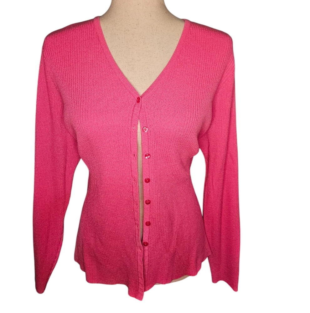 Venezia Jeans Hot Pink Ribbed Cardigan - Plus Size 22/24